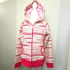 Diadora Striped Pink Women's Zip-up Hoodie Sweater, PTP 19 inches